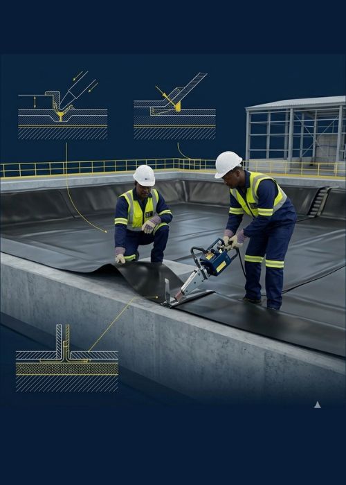 HDPE Lining Welding & Installations - Technicians thermal-welding geomembrane sheets